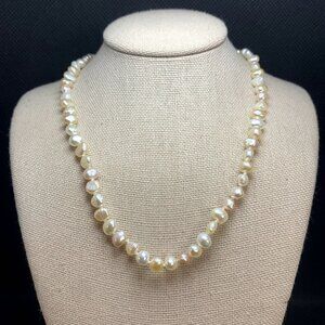 White & Peach Freshwater Pearl Sterling Silver 925 Lobster Claw 15'' Length